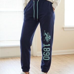 U.S. Polo Assn Navy Blue Jogger Pants Women’s  Size M Teal GraphicAthleticLounge